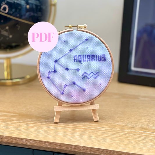 Aquarius Constellation Galaxy Cross Stitch Pattern – PDF Download