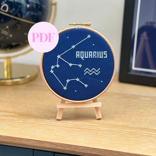 Aquarius Constellation Night Sky Cross Stitch Pattern – PDF Download